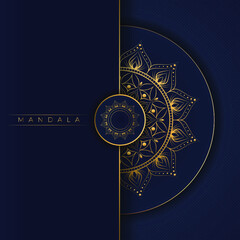 gold and blue color luxury ornamental mandala background design for print, poster, cover, brochure, flyer, banner