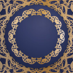 Business card template in dark blue with vintage gold pattern for your business.