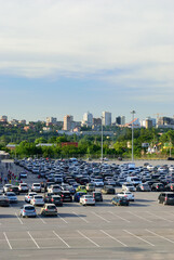 Cars in the parking lot near the shopping center. Rostov-don. Russia