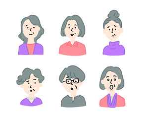 Fototapeta premium 中年女性セット 老人アイコン イラスト