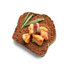 Bread with tasty cracklings on white background