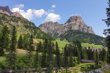 View of Sass Ciampac in Val Badia. South Tyrol, Italy