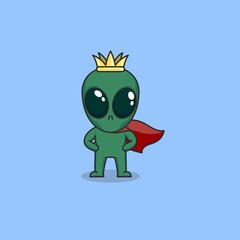 cute cartoon alien stylized like a king. vector illustration for mascot logo or sticker