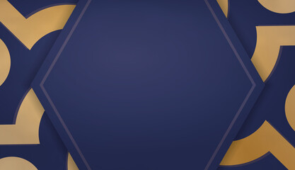 Dark blue background with vintage gold ornaments and logo space