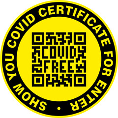 STOP Sticker for Coronavirus Covid-19 Certificate QR-Code control. Vector sign.