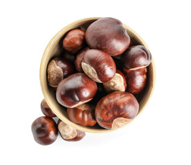 Bowl of chestnuts isolated on white background