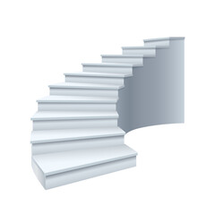 Realistic 3d interior staircases, white stage isolated on white background. Template stairs steps