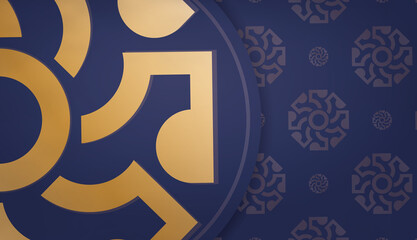 Dark blue background with vintage gold pattern and logo space