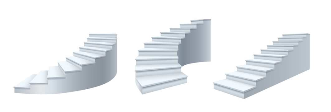 Architecture white realistic stairs. 3d simple interior staircases, modern ladder steps