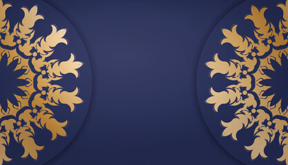 Dark blue banner template with antique gold ornaments and space for your logo or text