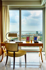 An elegant study room with views of Topkapi palace, Bosphorus and Istanbul