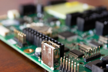 green electronic circuit with its connectors
