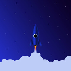 Vector illustration of a spaceship taking off. Rocket on the background of stars. Modern background web banner