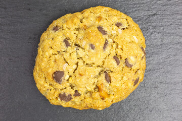 rolled oats chocolate chip peanut butter cookie with pretzel sticks