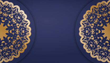 Dark blue banner template with luxurious gold ornaments and space for your logo