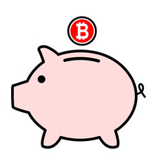 Piggy bank flat icon, sign vector with bitcoin web symbol. Money income, economic graphic button