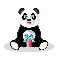 Cute and happy panda with gift box
