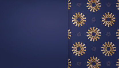 Dark blue banner template with luxury gold ornaments for logo or text design
