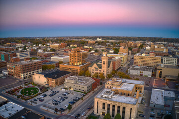 Aerial View of Downtown Sioux City, Iowa at Dusk - Powered by Adobe