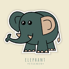 Vector elephant cute sticker isolated on light yellow background. Cartoon animal characters hand drawn for magazines, books, posters, cards, web pages.