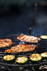 pork and zucchini, garden grill with charcoal