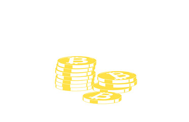 Pile de Bitcoin, jeton doré empilé sur fond blanc. Illustration minimaliste - obrazy, fototapety, plakaty