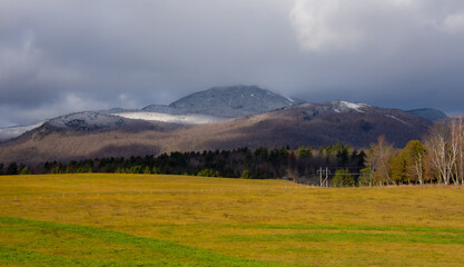 Nice view of Mount Orford in Quebec, Canada, after the first frost in the mountains