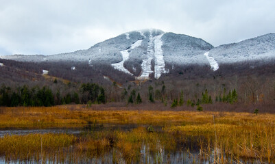 Nice view of Mount Orford in Quebec, Canada, after the first frost in the mountains