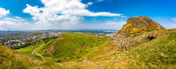 Cityscape of Edinburgh from Arthur's Seat in a beautiful summer day, Scotland, UK