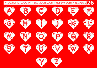 A to Z letter logo with love icon, valentines day design template