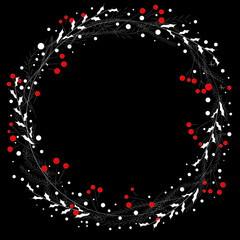 vector image of white Christmas wreath. Mock up for a Christmas card. Place for your text.