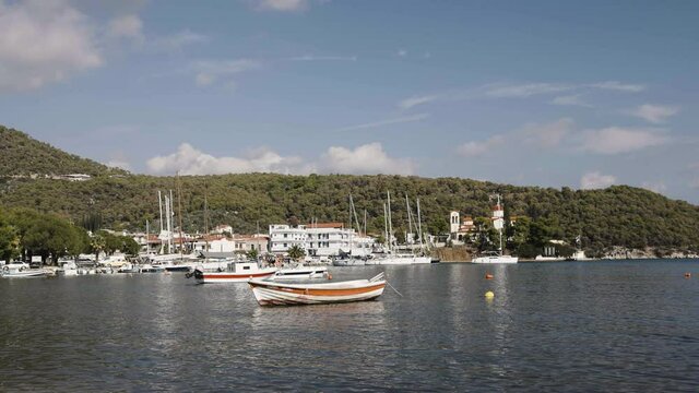 View of harbor with boats in Epidaurus in Greece.
