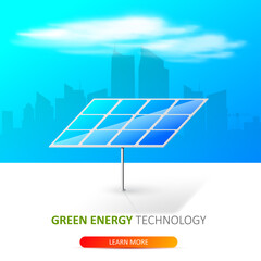 Solar panel on blue sky. Green electricity. Vector illustration.