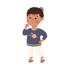 Obraz premium Little Boy Thinking and Figuring Something out Vector Illustration