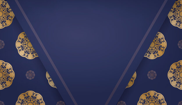 Dark Blue Banner With Luxurious Gold Ornamentation And Space For Text