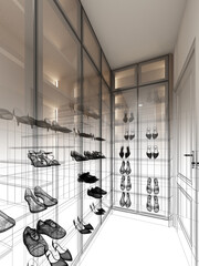 3d rendering of interior shoe room