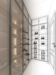 3d rendering of interior shoe room