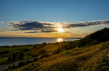 view of Lake Pleshcheyevo at sunset