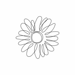 Vector continuous one single line drawing icon of chamomile in silhouette on a white background. Linear stylized.