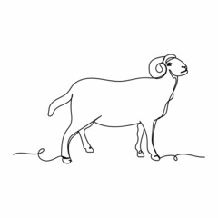 Vector continuous one single line drawing icon of ram in silhouette on a white background. Linear stylized.