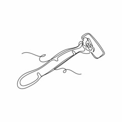 Vector continuous one single line drawing icon of shaving razor in silhouette on a white background. Linear stylized.