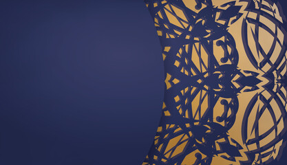 Dark blue banner with vintage gold ornaments and place for your text