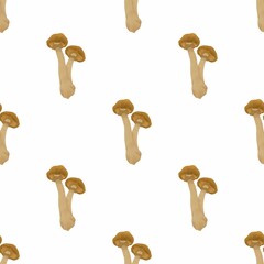 Seamless pattern mushrooms honey agarics brown on a white background. For packaging, advertising, textiles