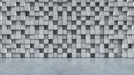 Concrete block wall and concrete floor. 3D rendering - 469142972