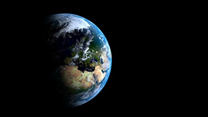 8k Ultra HD 7640x4320. Panoramic view of earth, sun, star and galaxy. Sunrise over planet Earth, view from space. 3d rendering.
