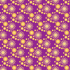 bright yellow flowers on a purple, lilac background. seamless pattern. colorful holiday collage. design of packaging, printed and textile products. template, cover, print.