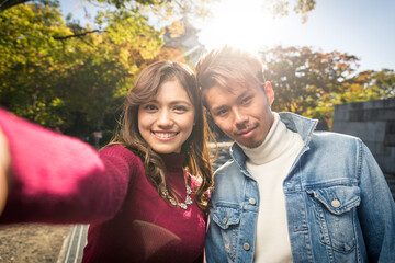 Japanese couple of lovers dating in Osaka