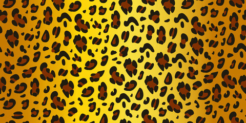 Leopard fashion seamless pattern on a gold background. Animalistic print. Vector hand-drawn background
