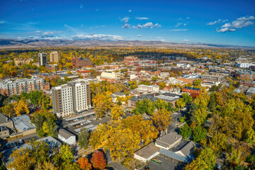 Aerial View of Downtown Fort Collins, Colorado in Autumn