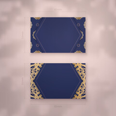 Dark blue business card template with Greek gold pattern for your personality.